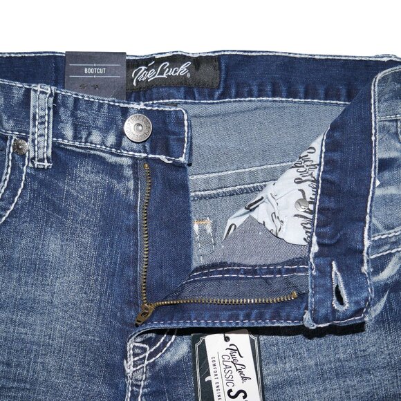 NEW True Luck Bootcut Jeans Men's Size 32x32 Thick Stitch Dark Wash BKE - Picture 5 of 8